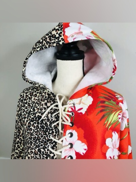 Urban Outfitters Jackets & Blazers - Mixed Print Lace-Up Pullover - Leopard & Red Floral